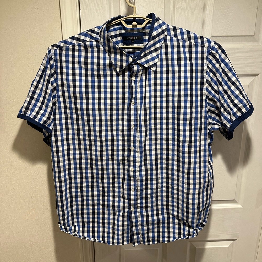 Synergy Men’s Casual Shirt Blue White Black Check 4XL.